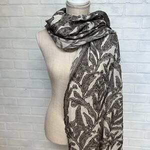 Beautiful Cream Brown Metallic Fringe Lightweight Wool Cotton Blend Scarf Wrap